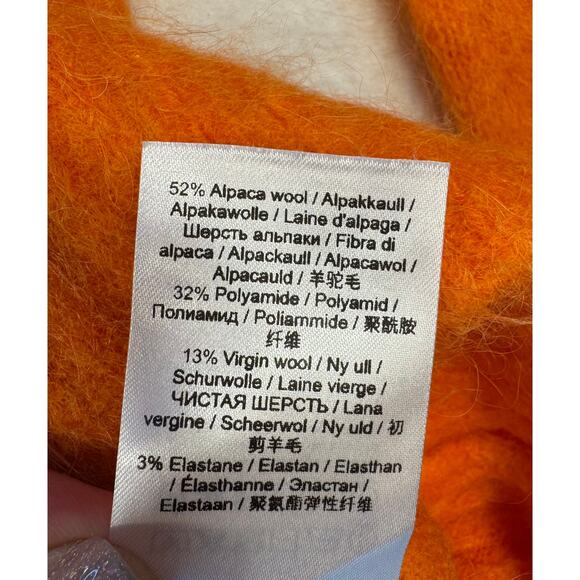 Ganni Orange Alpaca Wool Sweater Crewneck Knit Fuzzy Tangerine L - Picture 7 of 11